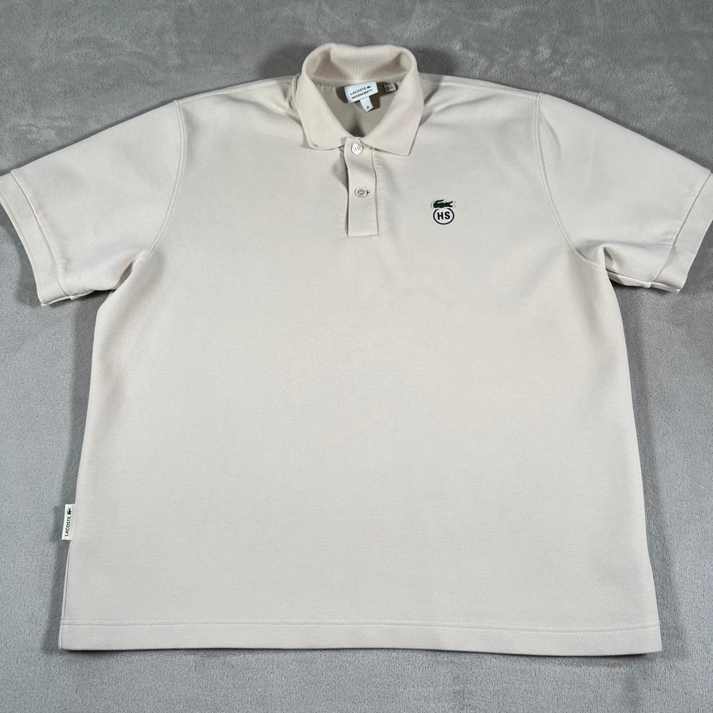 Lacoste x Highsnobiety Polo Shirt Men's Medium Cream Beige Pique Cotton Limited
